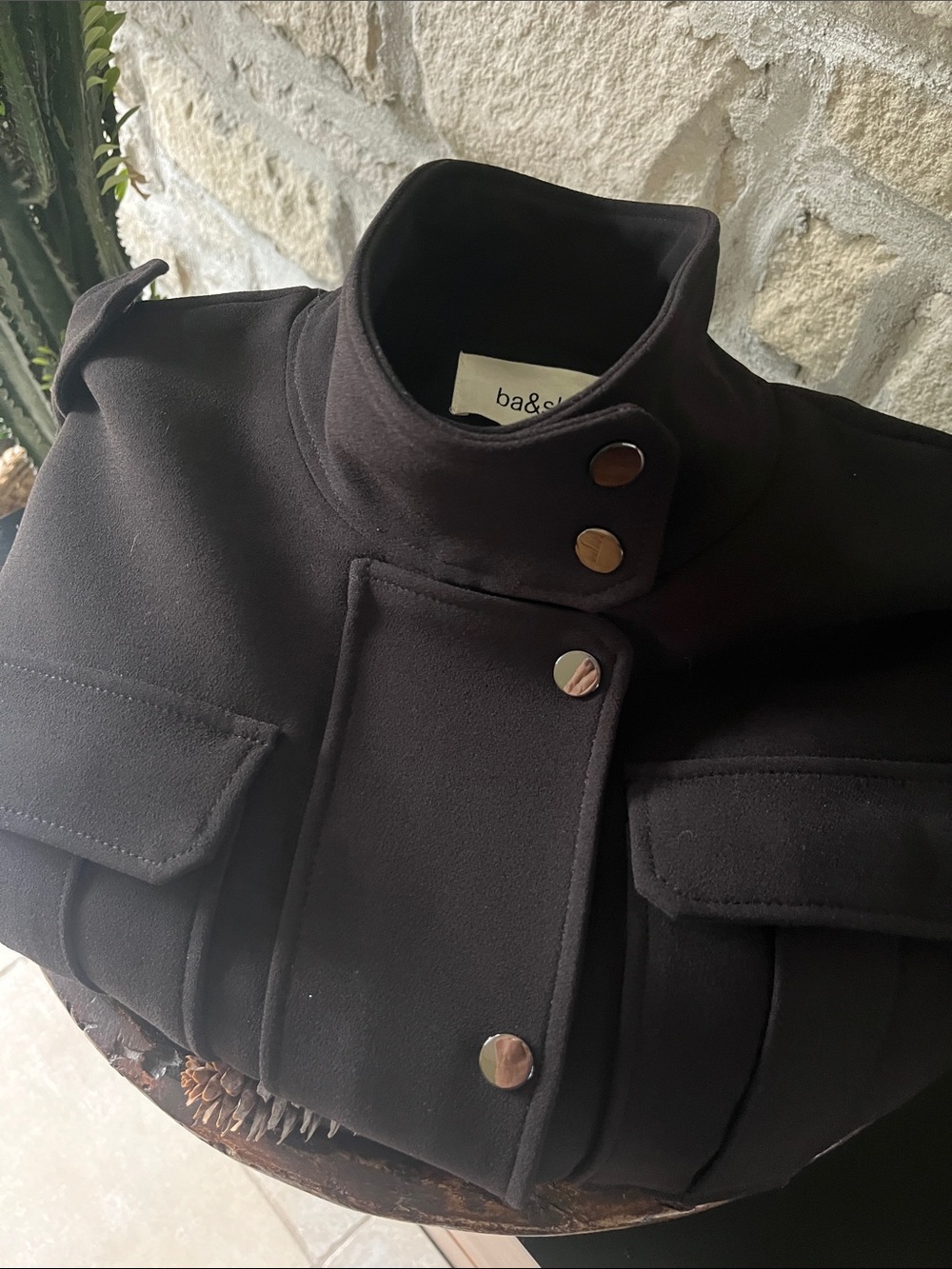 BA&SH Oversized Funnel Neck Crepe Jacket Size M Like New